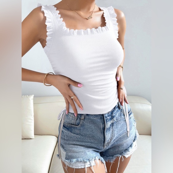 White Ruffled Women's Top - Picture 4 of 4